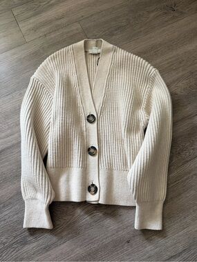 H&M Cream Ribbed Button-Front Cardigan